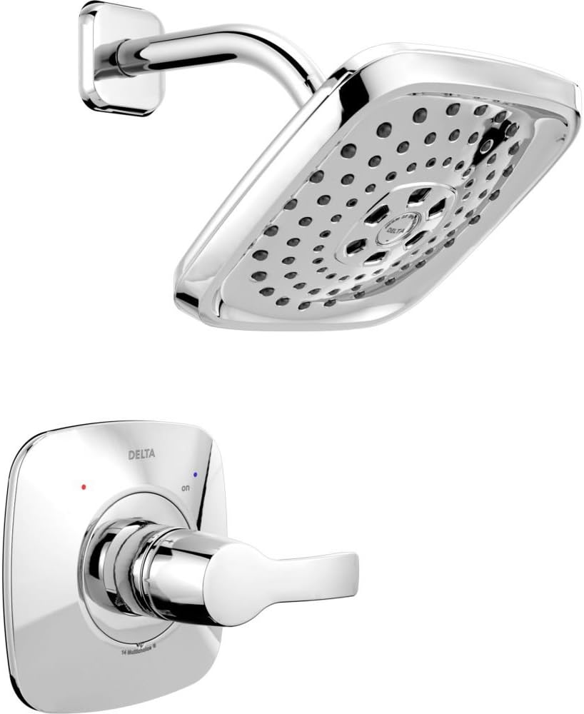 Delta Faucet Tesla 14 Series Single-Function Shower Trim Kit with Three-Spray Touch-Clean H2Okinetic Shower Head, Stainless T14252-SS (Valve Not Included)