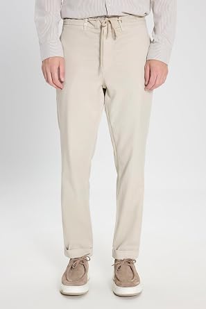ALTINYILDIZ CLASSICS Erkek Bej Pamuklu Slim Fit Diagonal Desenli Pileli Yan Cep Casual Pantolon