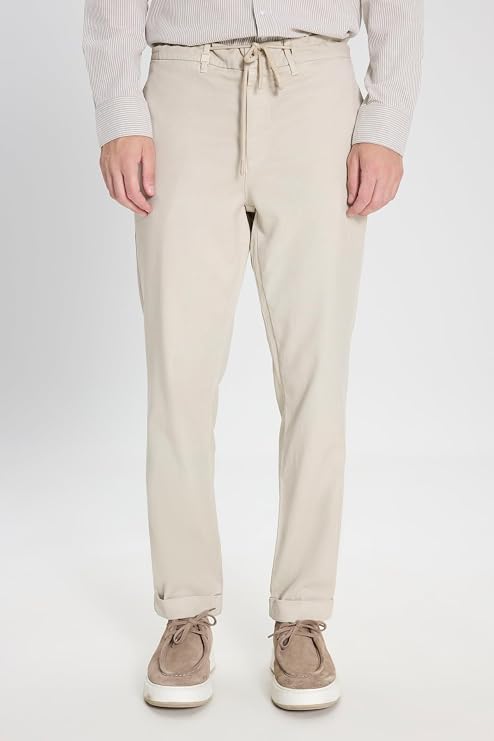 ALTINYILDIZ CLASSICS Erkek Bej Pamuklu Slim Fit Diagonal Desenli Pileli Yan Cep Casual Pantolon
