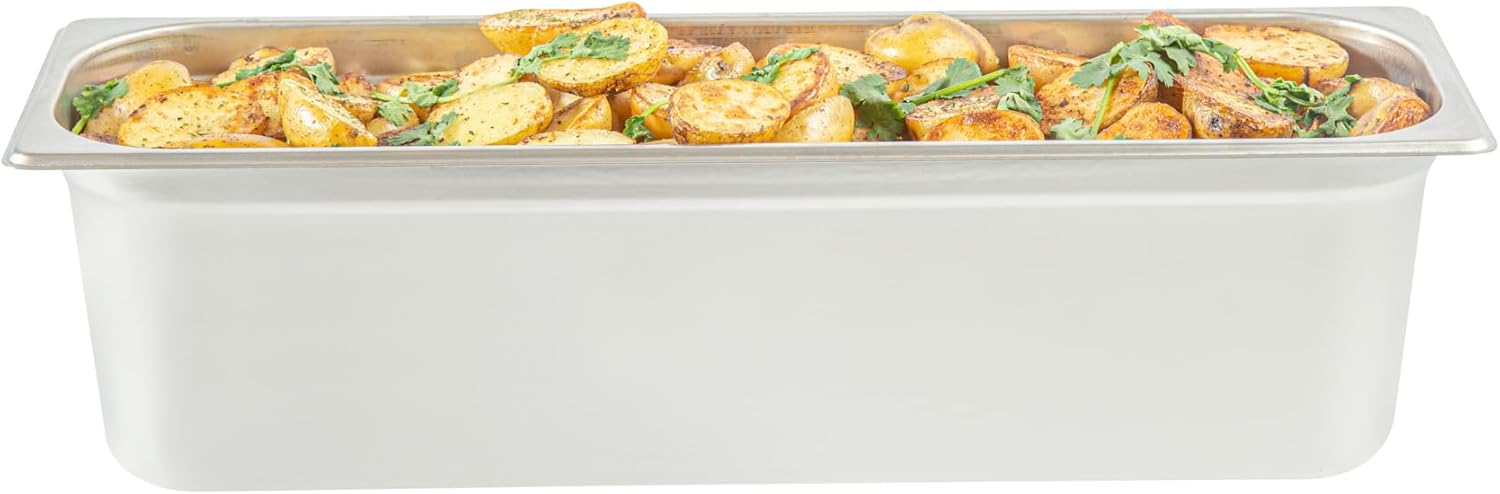 Restaurantware Long Hotel Pan 1 Count 1/2 Size Anti-Jam 6â€ Deep Freezable 24 Gauge Stainless Steel Steam Pan - Lid Sold Separately, for Use in Commercial Kitchens, Catering Event and Parties