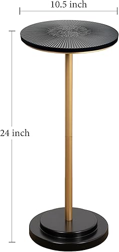 Miniatura 3 de Mesa de bebidas, pequeña mesa auxiliar con pedestal con parte superior tallada de madera para sala de estar, dormitorio, espacio pequeño, dorado y