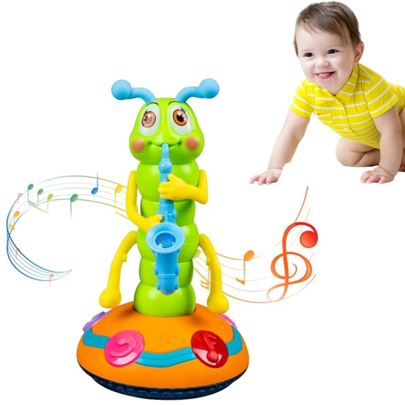 Kids Electric Dancing Caterpillar Saxophone Musical Toy - LED Light-Up Sensory Toy for Toddlers - No Batteries Required for Boys & Girls(1pc)