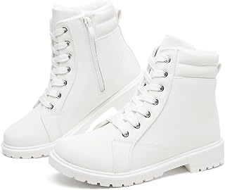 Rominz Women's White Snow Boots: Waterproof Ankle Booties with Faux Fur Lining, Zipper & Non-Slip Sole for Winter