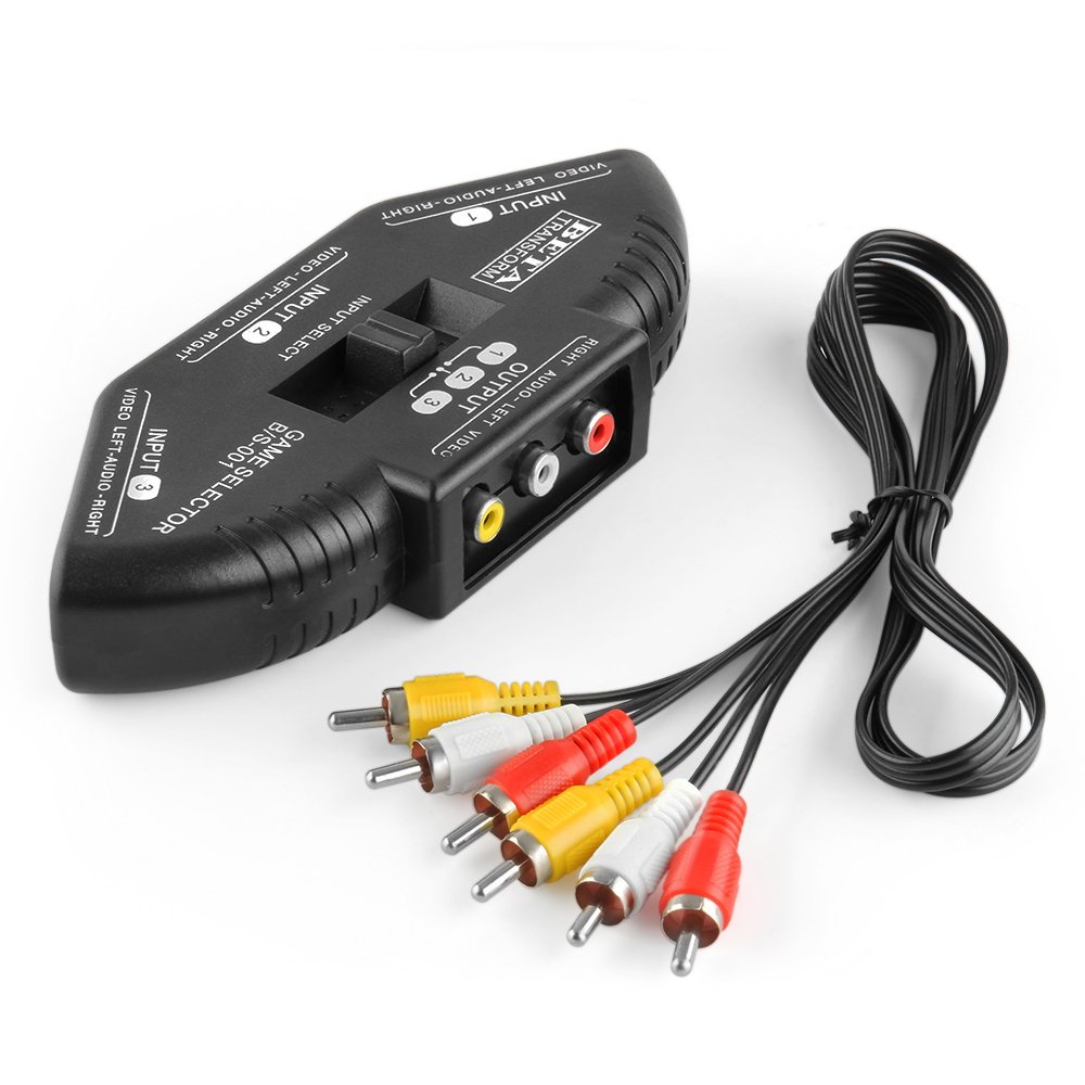 TNP 3 Way Porta RCA Composto de Áudio e Vídeo AV Switcher Selector