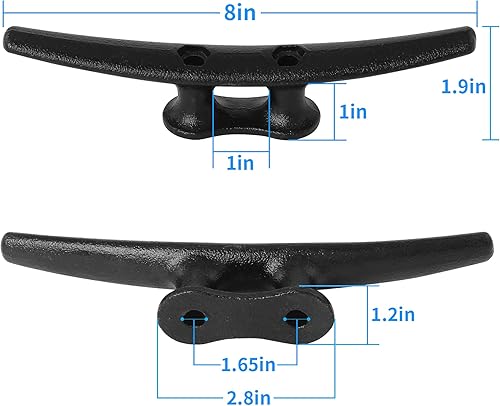 Miniatura 2 de Tacos de muelle de 6810 pulgadas con herrajes, tacos de barco negros recubiertos electroforéticos, tacos de cuerda para muelles de lancha, cubiertas