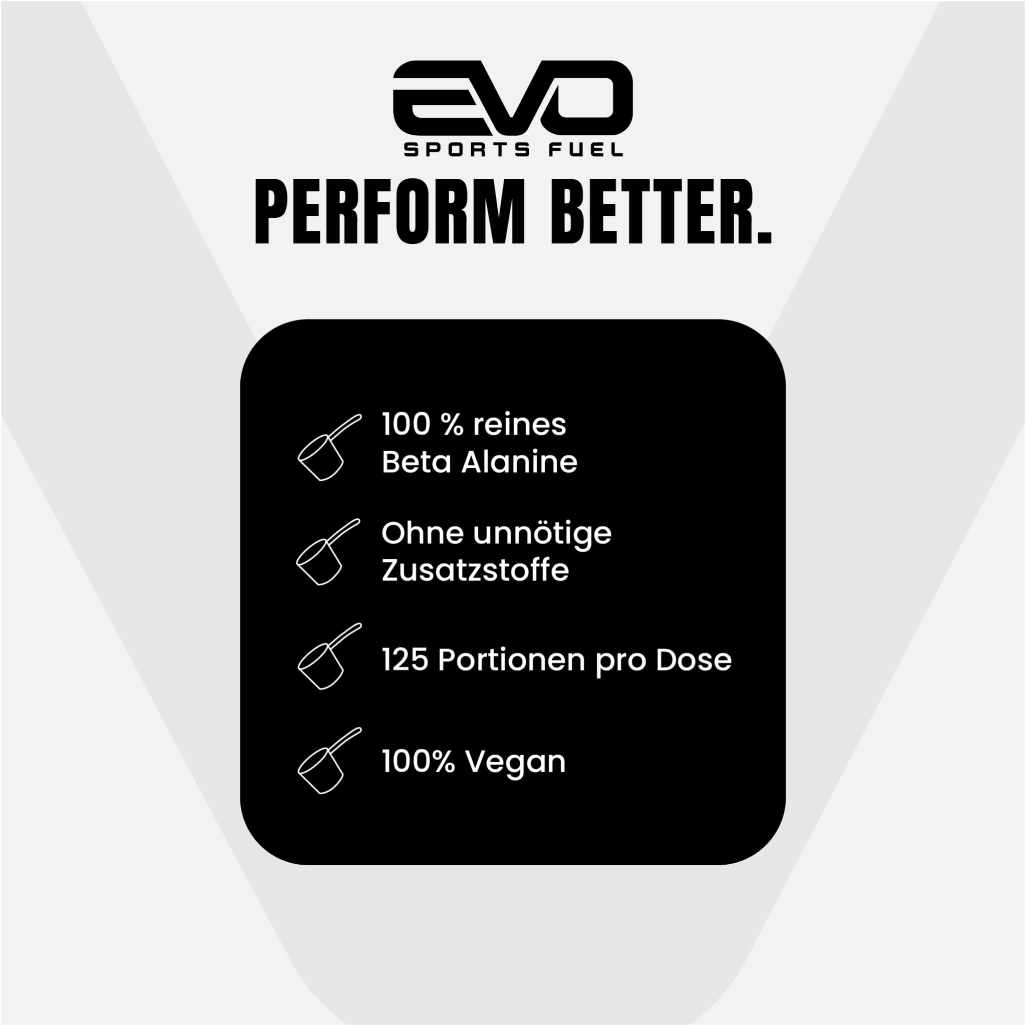 EVO SPORTS FUEL Beta Alanin Pulver 500g | Reines und Veganes Aminosäure Beta-alanin | Unterstützt Muskelausdauer und intensive Workouts | Made in Germany