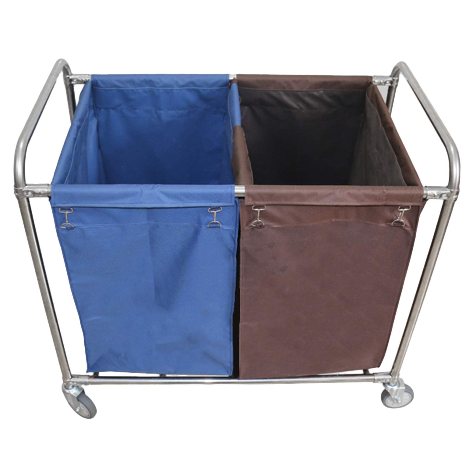 DFEDHF Movable Trolleys,Large Capacity Sorter Cart for Laundry Room/Hotel Room/Motel/Beauty - Stainless Steel Frame, 2 Removable Bags, Big Wheels