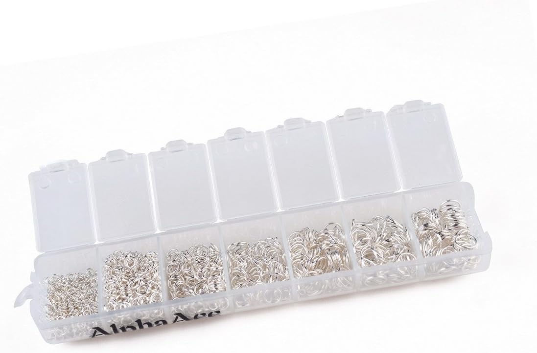Alphaacc 1500 Silver Plated Jump Rings 3mm to 8mm with Container