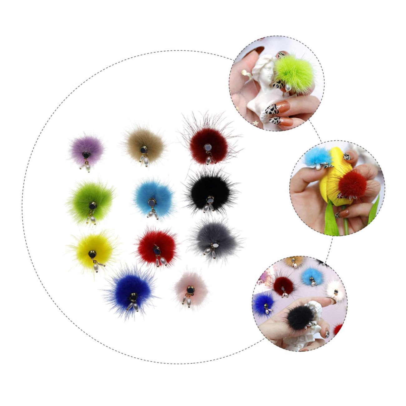 SEWACC 33pièces Accessoires De Nail Art Pompons Moelleux Décoratifs Pour Décor De Beauté Pour Manucure Design Amovible Et