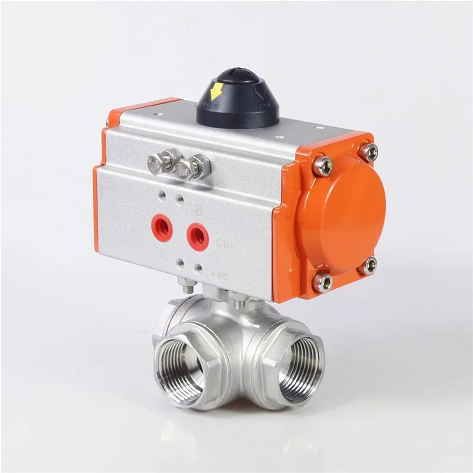 Vanne à boisseau sphérique pneumatique trois voies DN8 T inox 304 taraudé