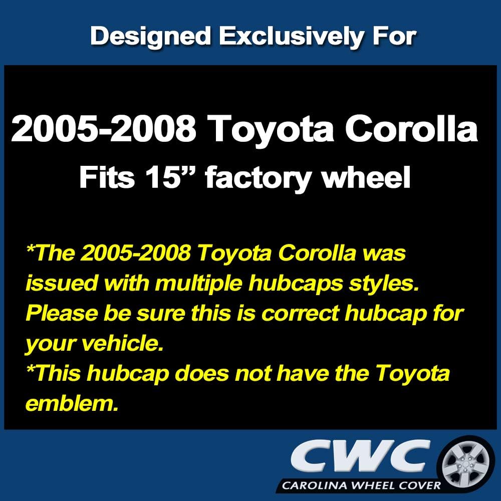 Premium Replica Hubcap Set, Replacement for Toyota Corolla 2005-2008, 15-inch Wheel Cover (4 Pieces)