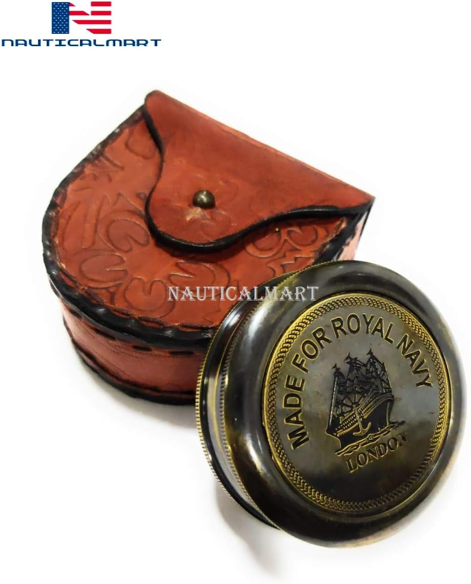 NauticalMart Brass Compass Made for Royal Navy London Pocket Compass with Case