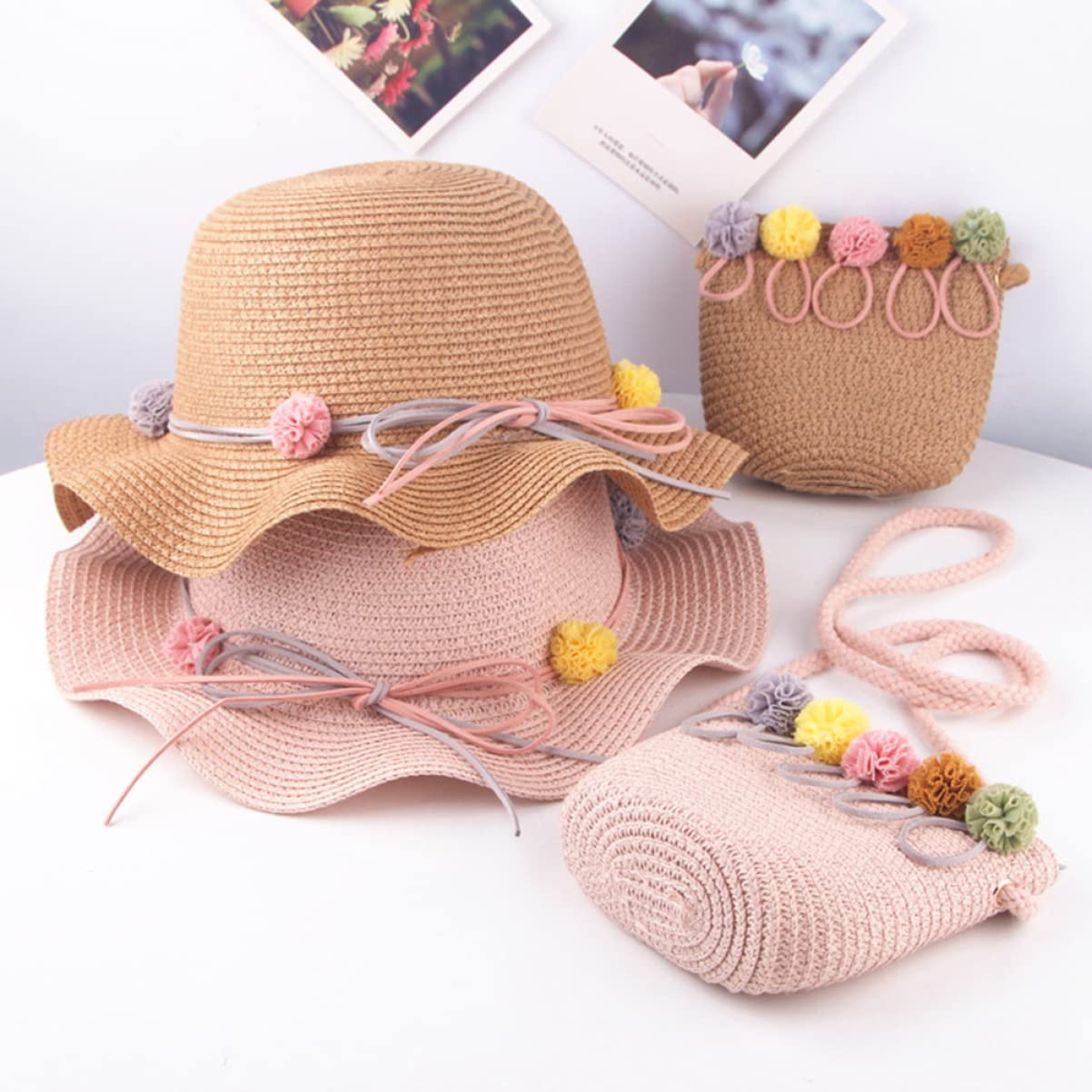 SOIMISS 2st Strandtasche Strohhandtaschen Mit Reißverschluss Rattan Geldbörse Klein Gewebte Umhängetasche Strandhut Große Krempe Sonnenhut Kleinkind Kinder Hölzern Kopfbedeckung Baby