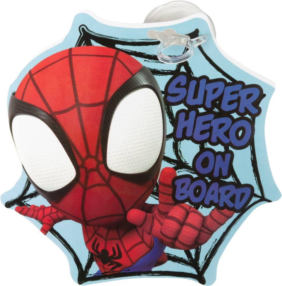 Tataway Marvel Spidey Baby on Board with Spidey Graphics, Spider Web Shape and Suction Cup Attachment, Child On Board Signal