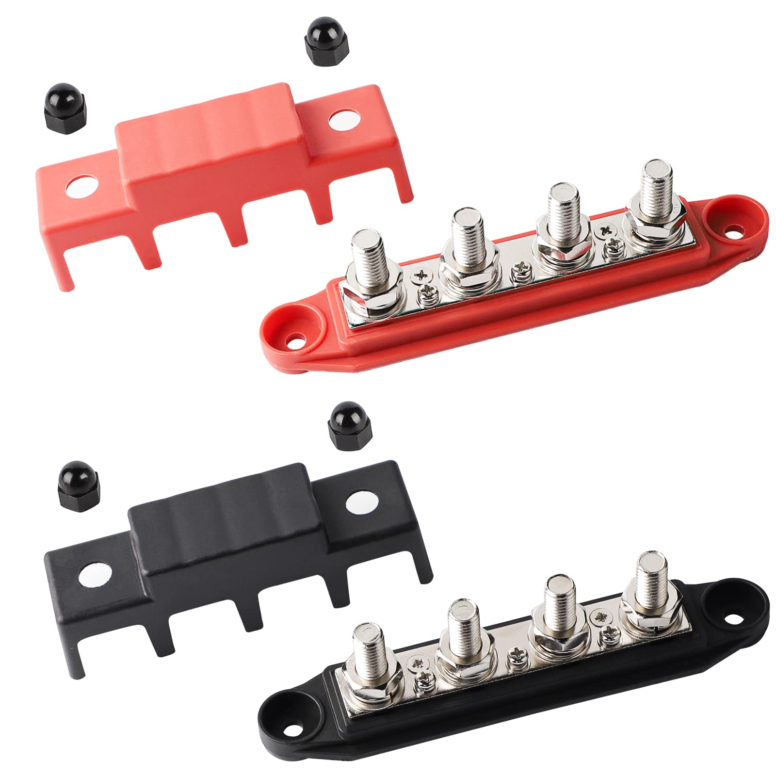 CPROSP 2 barras colectoras con tapa de 250 A, riel de distribución de energía con 4 conectores M10, bloque de conexión de batería de 3/8", caja BusBar para coche RV Boat Yate