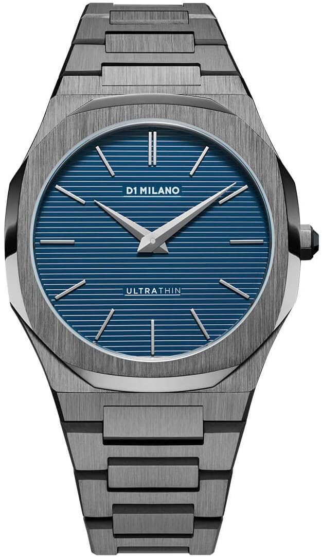 Casual Watch for Men, Quartz Movement, Analog Display, Gray Stainless Steel Strap-UTBJ12, Blue, bracelet