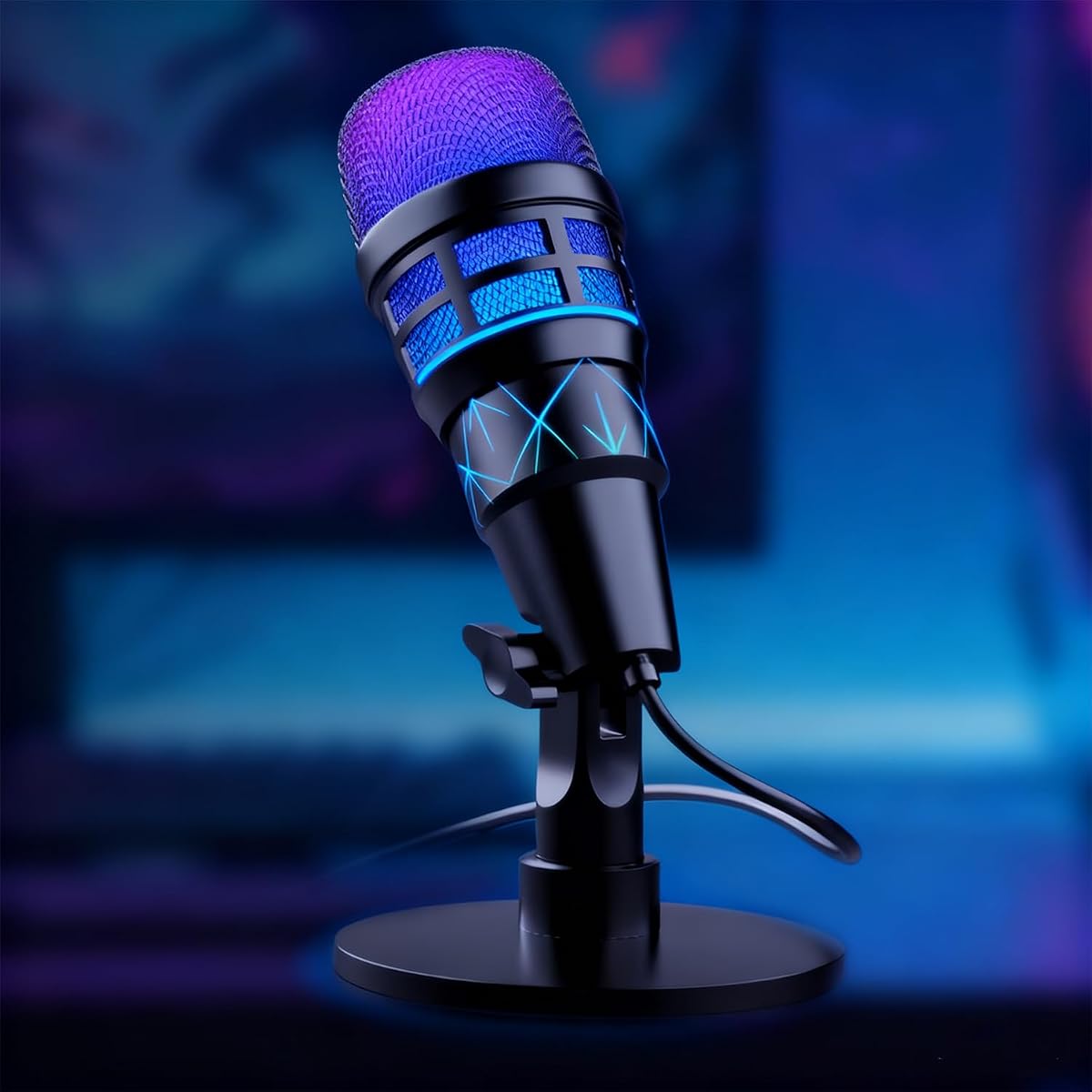 Micrófono USB para juegos de PC, podcasts, vídeos, streaming, micrófono de condensador con silencio rápido, filtro pop, indicador RGB, soporte de choque, botón de ganancia giratorio, compatible con PS4/5/PC