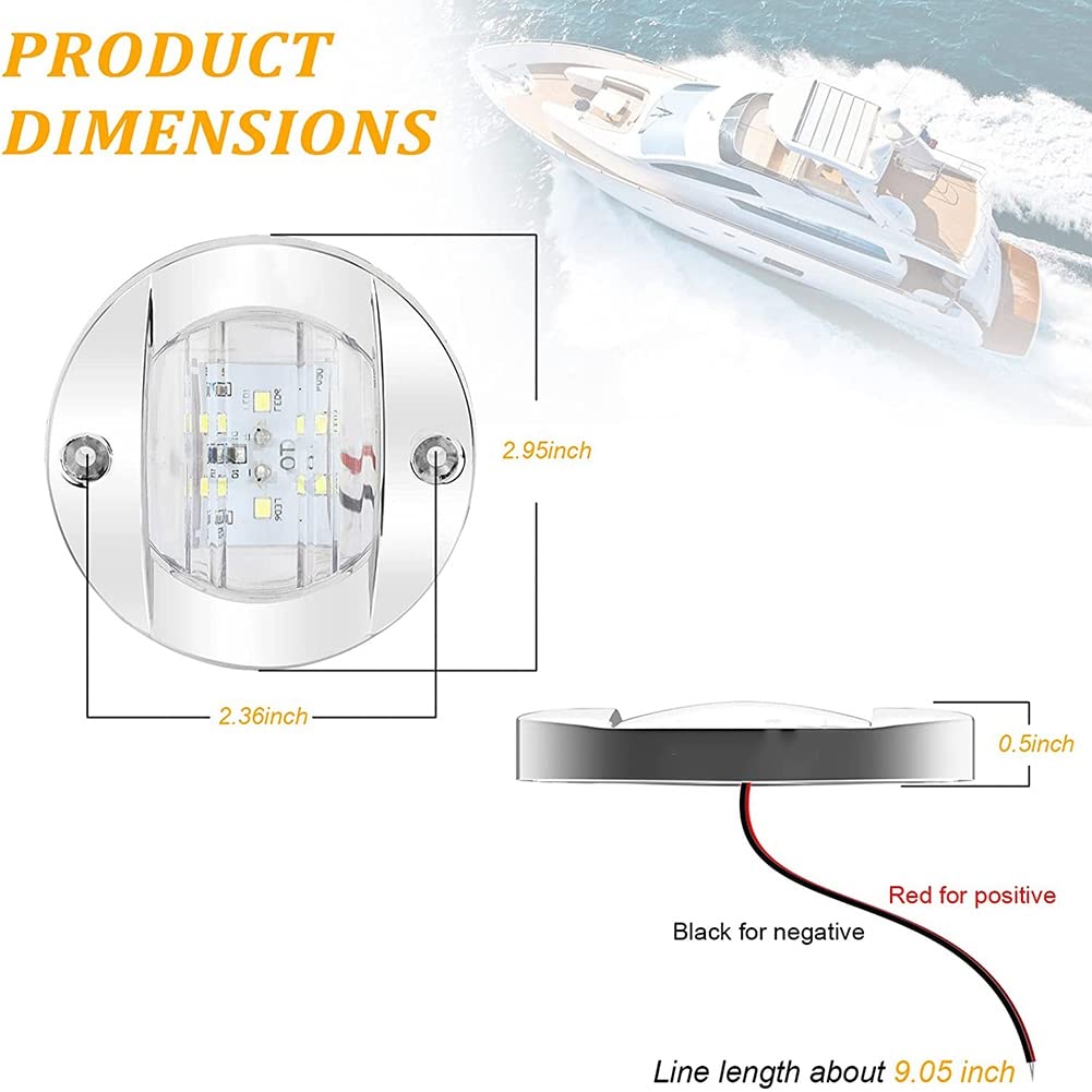 Lot de 4 lumières d'intérieur de bateau - 12 V LED - Lumière de courtoisie ronde de 7,6 cm - 6 LED - Blanc