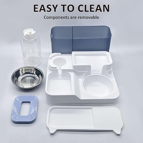 Miniatura 8 de kathson Juego de dispensador automático de comida y agua todo en uno para gatos, alimentador por gravedad para gatos con cuenco de acero inoxidable,