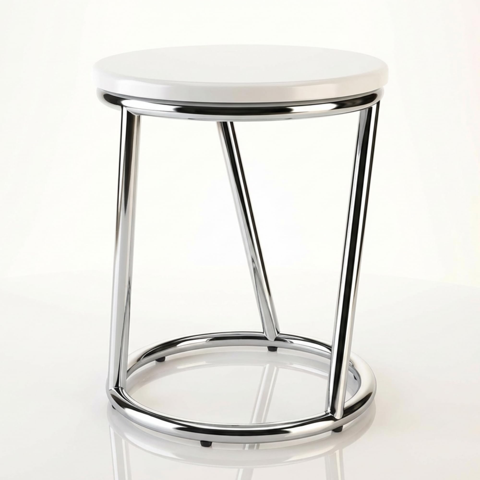 Badhocker Salina – runder Sitzhocker aus Metall Chrom glänzend – Stabiler Hocker mit weißer Sitzfläche im Bar Stool Design – vielseitiger Bad- & Küchenhocker, Schemel, Sitzbank