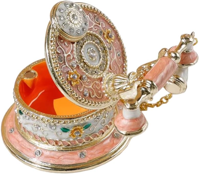 Joyero retro para teléfono, caja de almacenamiento de aleación rosa para anillos, aretes y pequeños accesorios, mini pieza de arte decorativa para