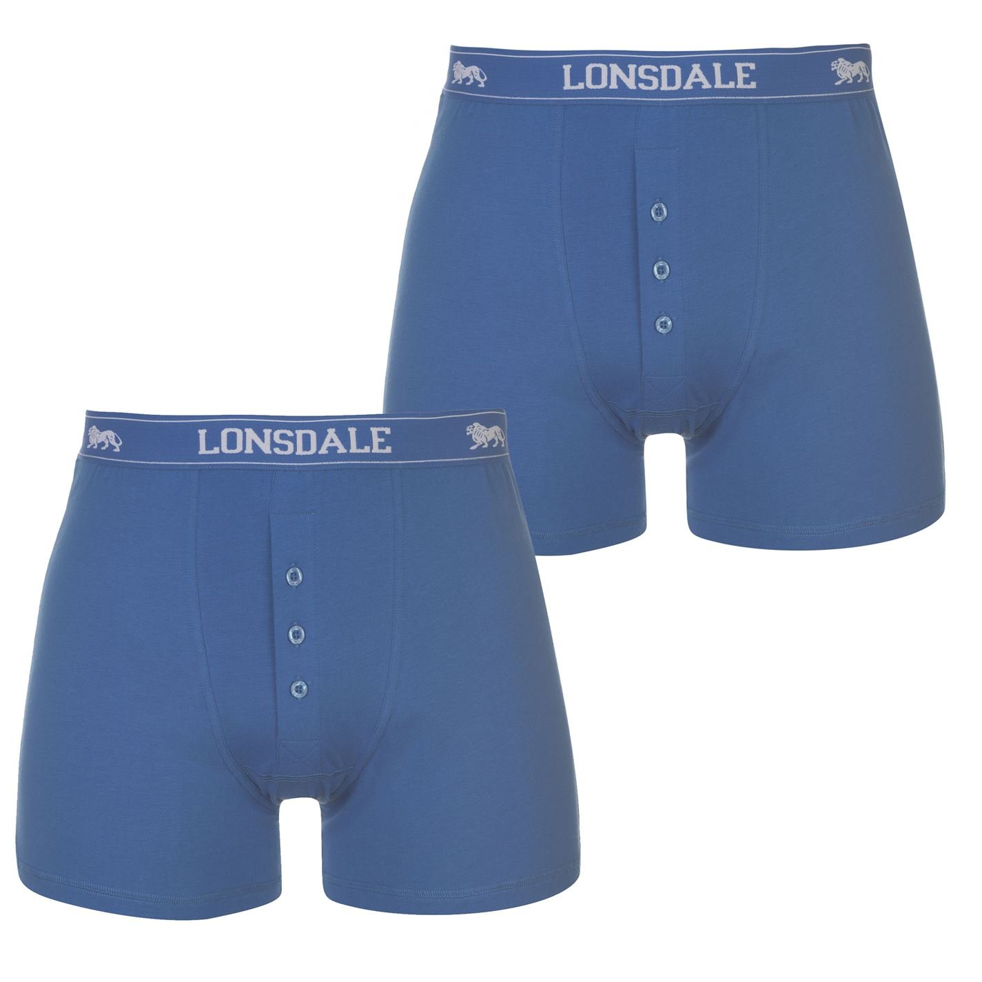 Mens 2 Pack Elasticated Waistband Cotton Blend Underwear Trunks Boxers Lonsdale (Med, Blue)