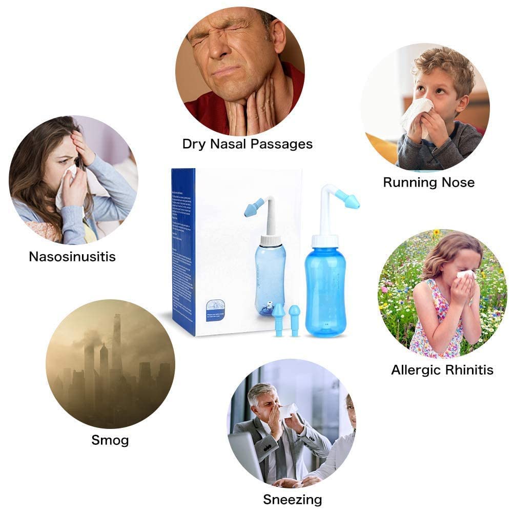 HANNEA® 300 ML Neti Pots for Sinus Nose Wash Cleaner Pressure Rinse Nasal Irrigation BPA Free with 30 Nasal Wash Salt Packets and Sticker Jal Neti For Adults Children Nose Care 1