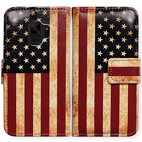 Bfun Packing Galaxy S9 Plus Case,Bcov Retro American Flag Card Slot Wallet Leather Cover Case for Samsung Galaxy S9 Plus / +