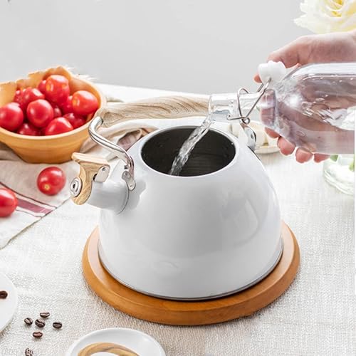 Miniatura 3 de Tetera silbante de 3.2 cuartos de galón para estufa, tetera con mango ergonómico de agarre fresco, tetera de acero inoxidable, color blanco