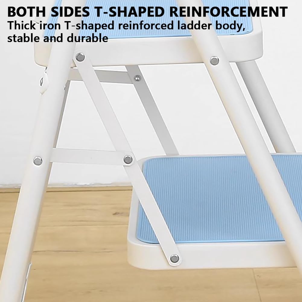 Lightweight 2 Step Stool for Adults, Portable Step Ladder, Foldable Step Stool, 330Lbs Capacity, Wide Non-Slip Pedal and Sponge Handle, Suitable for Kitchen, Garden, Pantry,B