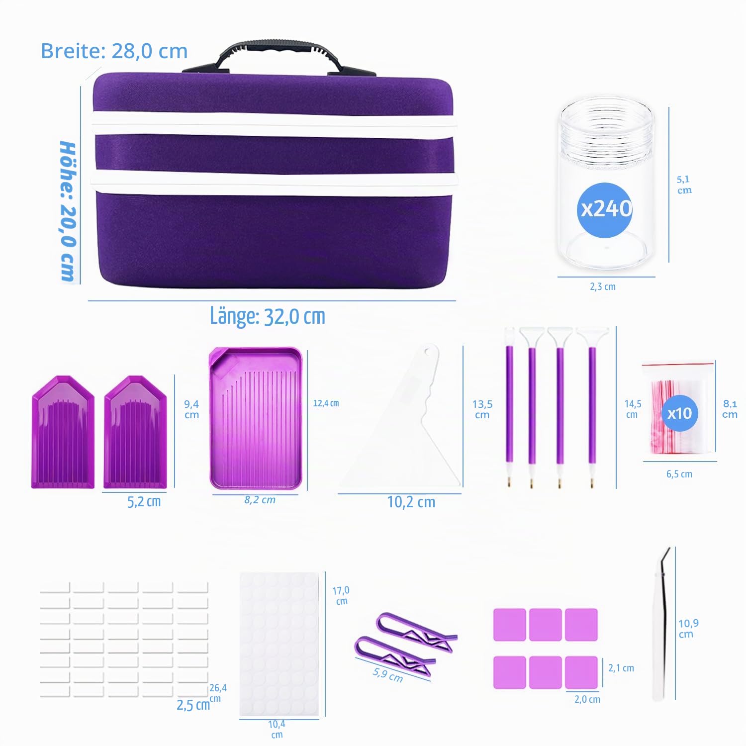 Diamond Painting Zubehör Boxen, 240 Stück Diamant Painting Aufbewahrungsbox Kits Werkzeug Set mit Stickers Tablett Stift