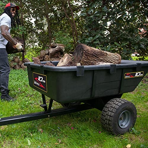 Brinly PCT-101BHC-A2 10 cu.ft. 650lb Heavy Duty Tow-Behind Poly Utility Cart & Dump Trailer with Compression Molded Bed & Built-in Zerk Fitting Wheel Bearings