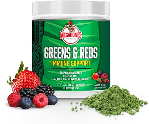 Megahunes - Apoyo inmunológico de Greens Reds - Suplemento dietético - con prebióticos y enzimas - para apoyo al sistema inmunológico energía y