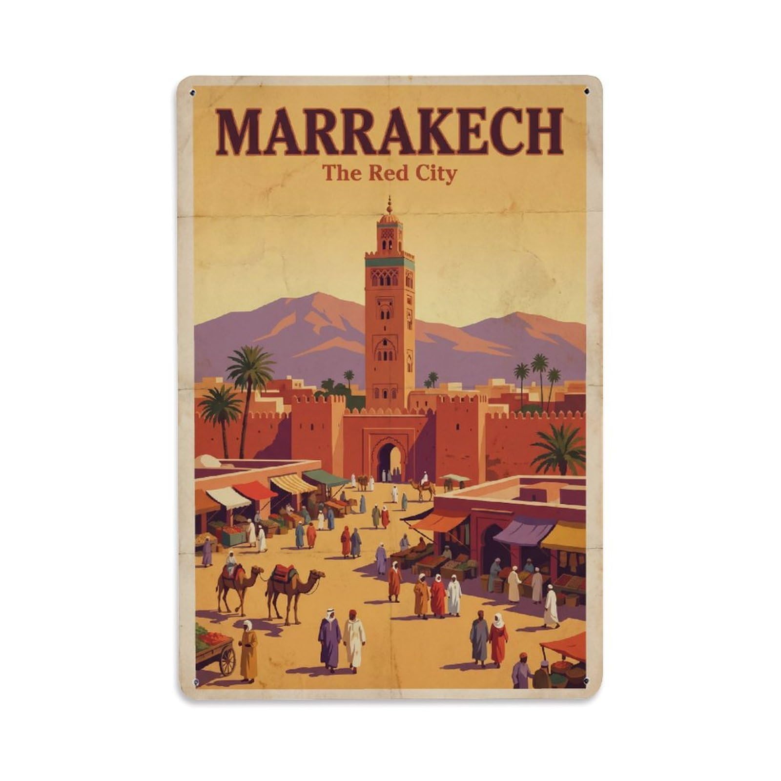 Gead 8X12inch Style Travel Retro Morocco Marrakech Metal Tin Sign