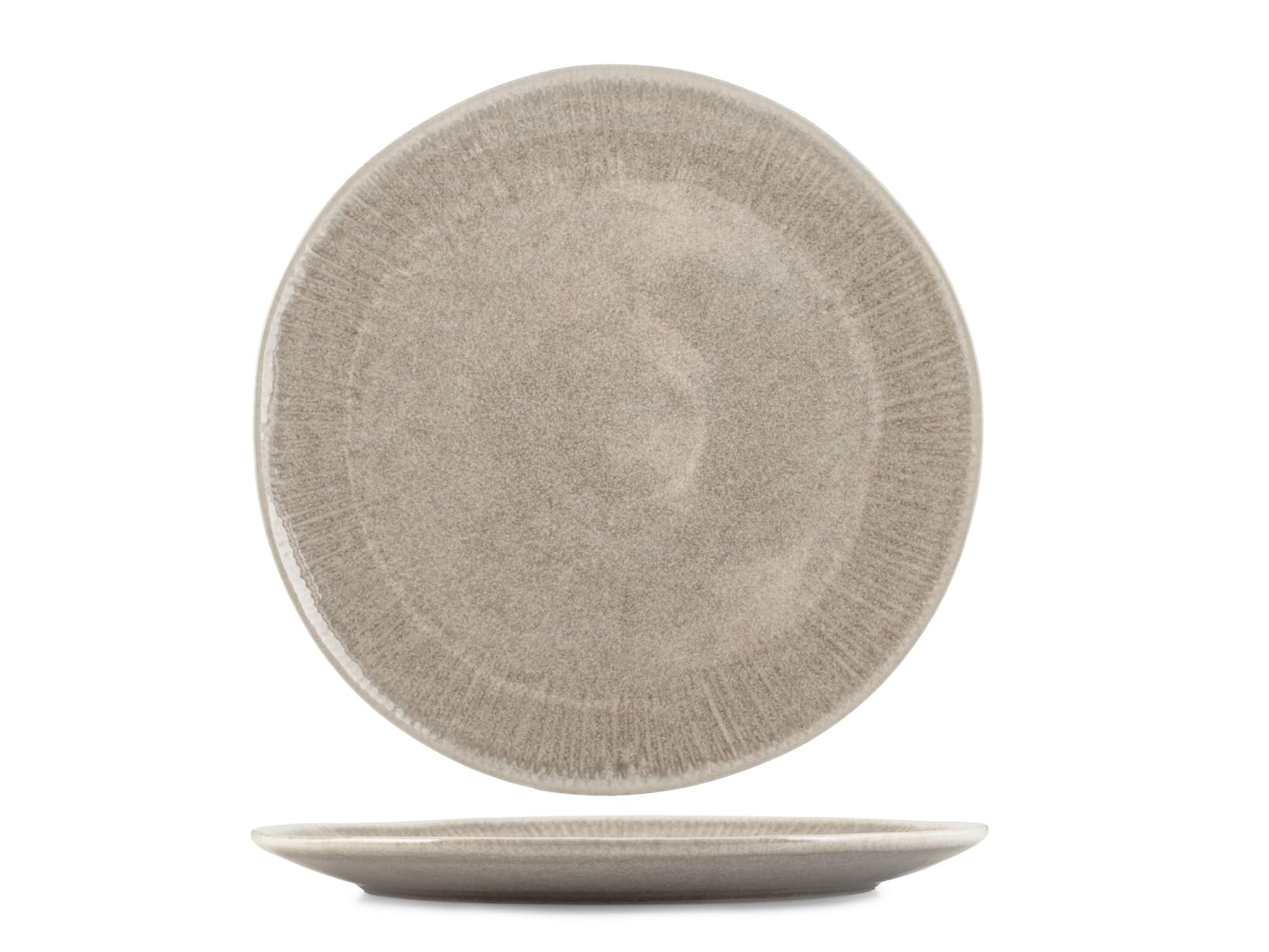 H&H Set of 6 Yucatan Beige Stoneware Dinner Plates, Beige Interior, 27 cm