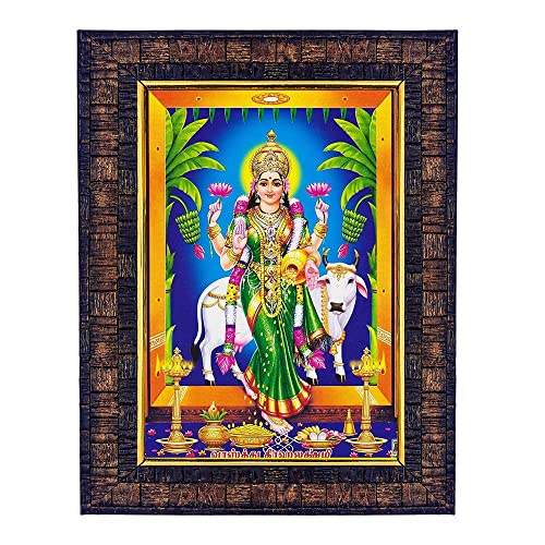 Image of Hawai Goddess Gruha Laxmi Photo with Engineered Wood Wall Hanging Home Decor Religious Photo Frame for Worship Use, 8.5x7inch SFDI286BLKFRM