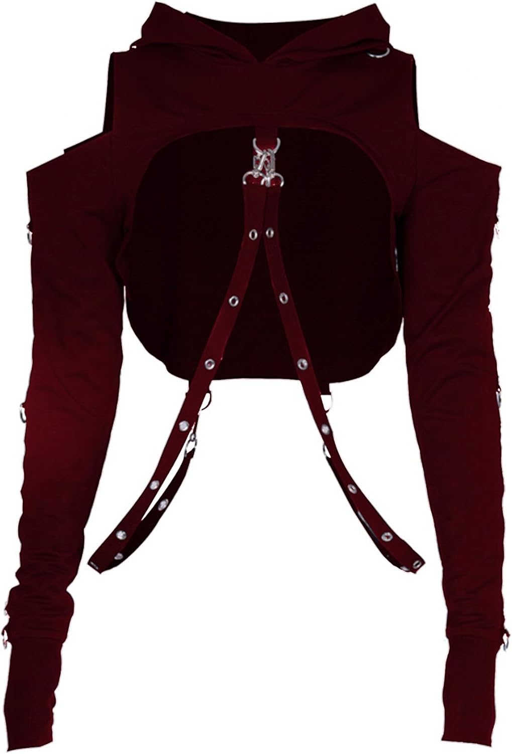 AULKEEP Gothic Punk Long Sleeve Cold Shoulder Hooded Crop