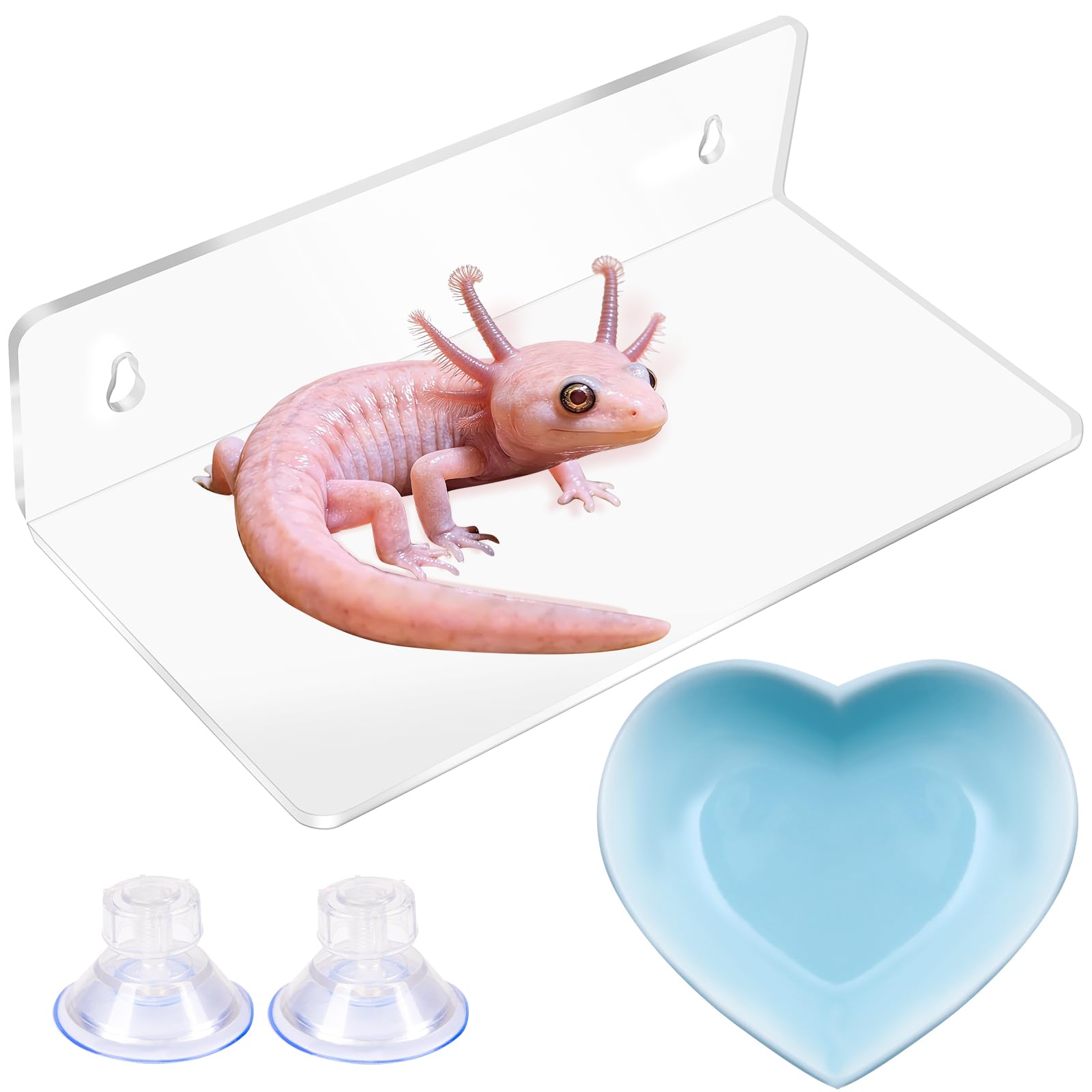 Axolotl Hammock with Feeding Dish,Axolotl Hammock Ledge for Aquarium with Sucker,Axolotls Tank Accessories,Bearded Dragon Tank Accessories