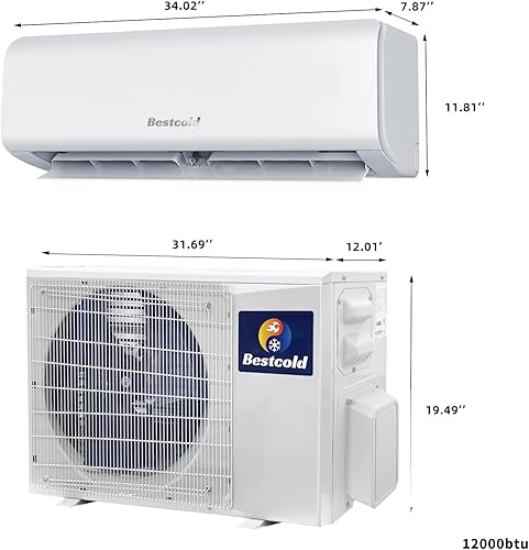 Miniatura 3 de BestCold Bomba de calor inversora de unidad de sistema de aire acondicionado dividido de 18,000 BTU, aire acondicionado montado en la pared de