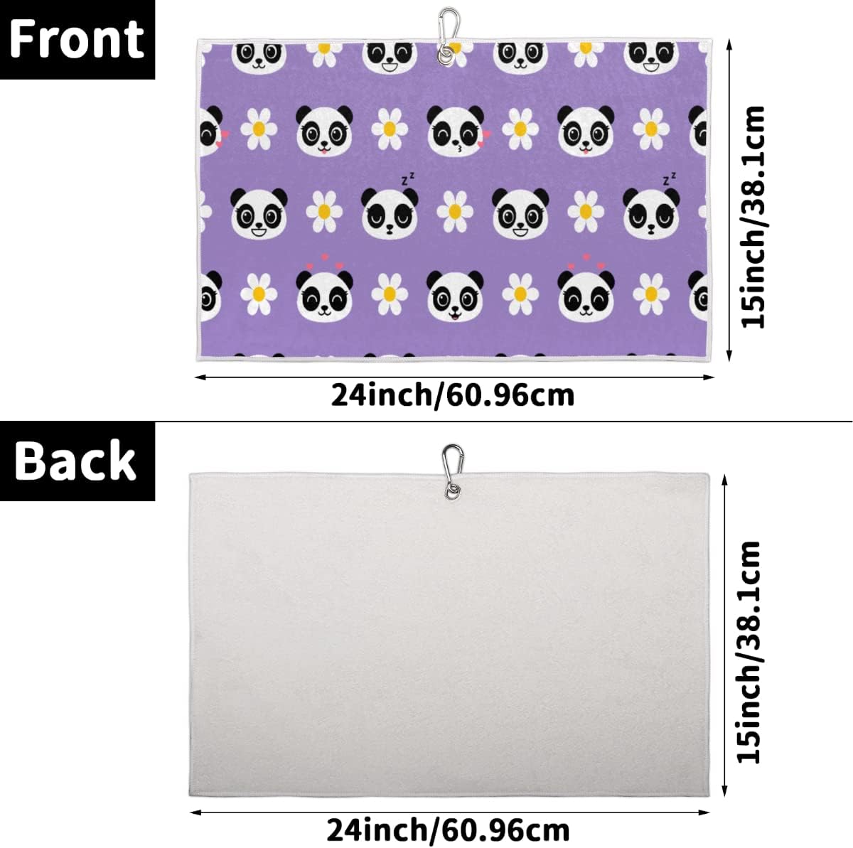 Daisy Panda Golf Towel Microfiber Club Cleaner with Carabiner Clip Water Absorption Quick Dry Golf Towels for Women Men Golf Accessories 15 X 24 Inch