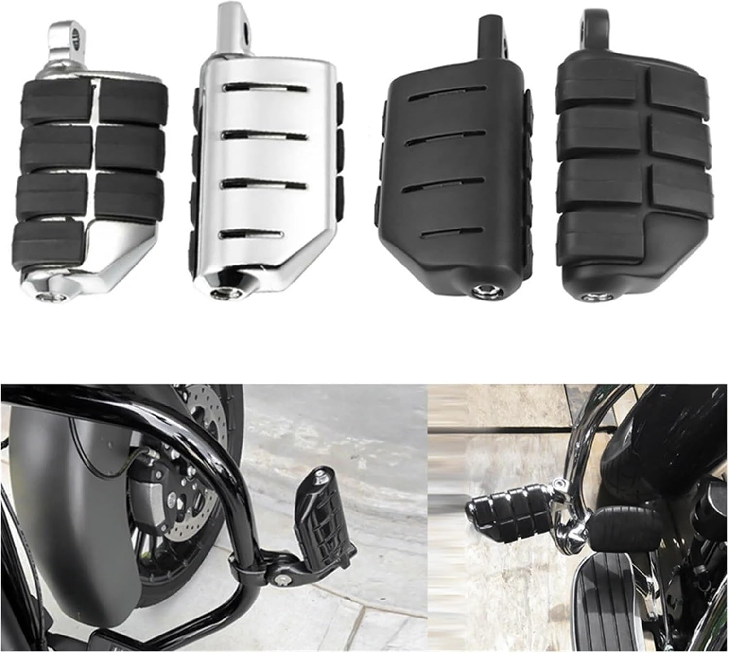 Motorcycle Universal Male Foot pegs Footrest Pedal Front Rear Rubber Foot peg rest 5 Iron XL 883 1200 Dyna(Black)