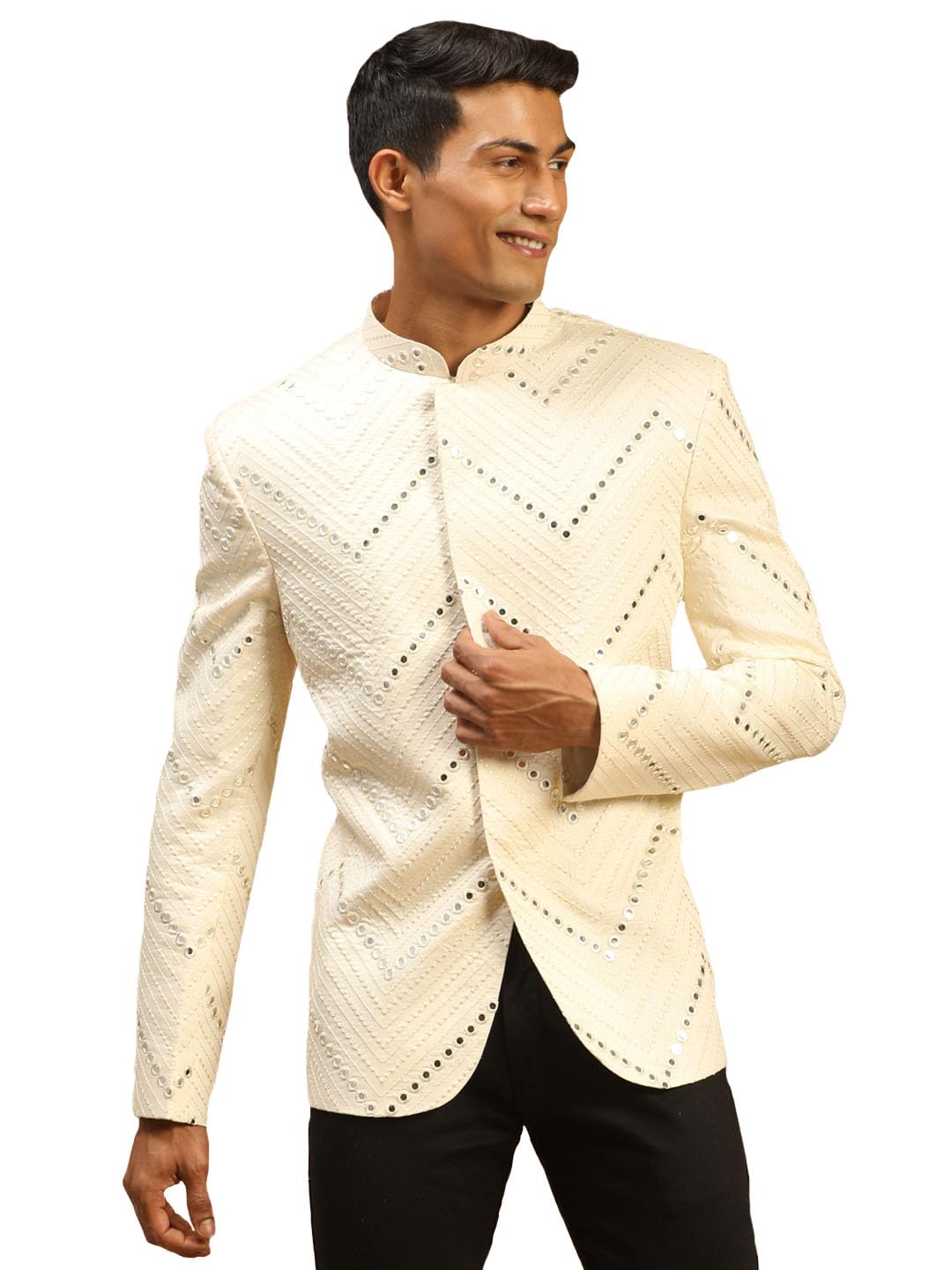 Mirror Work Embellished Viscose Jodhpuri Coat for Men – Stylish Ethnic Wear for Weddings & Special Occasions