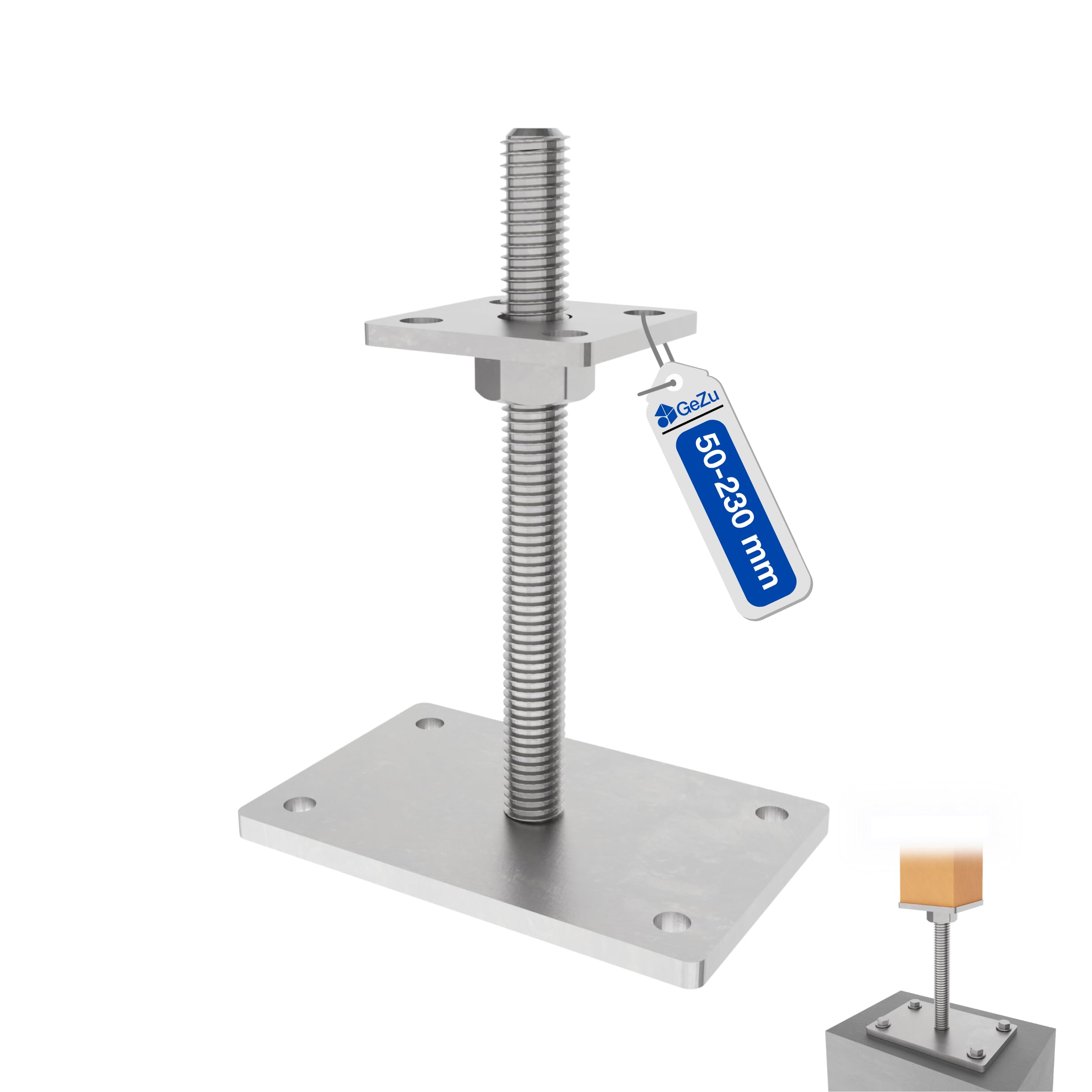 GeZu Impex Adjustable Post Support 70 x 70 mm Electroplated Set of 4 height adjust holder elevated base — view 82