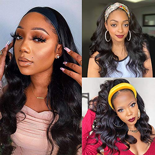 Headband Wigs For Black Women Body Wave Human Hair Wigs With Headband Brazilian Virgin Hair None Lace Front Wigs Machine Made Wigs Headband Wig 150% Density 12inch Short Bob Body Wave Headband Wigs