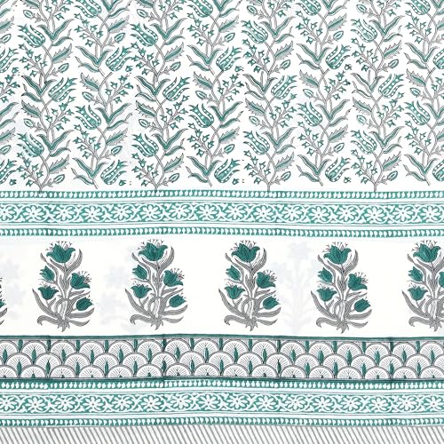 Image of BLOCKS OF INDIA Blackout Hand Block Printed Cotton Daylight Curtains with Eyelets(Set of 2 Curtains) (Block 6, 7 Feet /Door), White, Blue