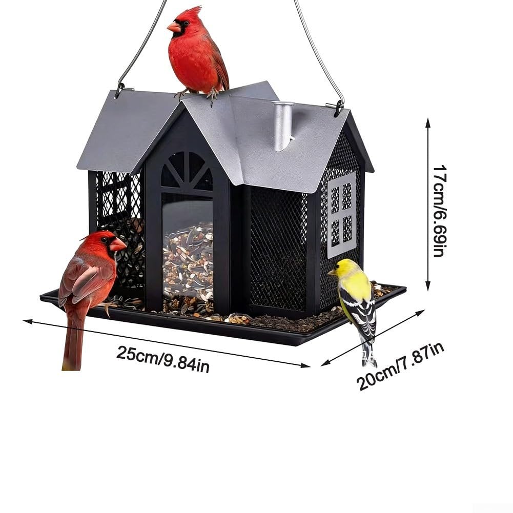 Mangiatoia per uccelli in metallo, creativa, altalena, casa, colibrì, decorazione da giardino da appendere (nero)