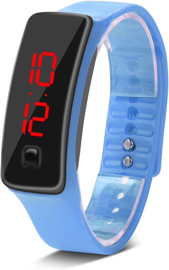 Sports LED Watch, 8 Colors Waterproof Wristwatch with Silicone Strap Digital 12-Hour Dial Electronic Display for Students(Lake Blue)