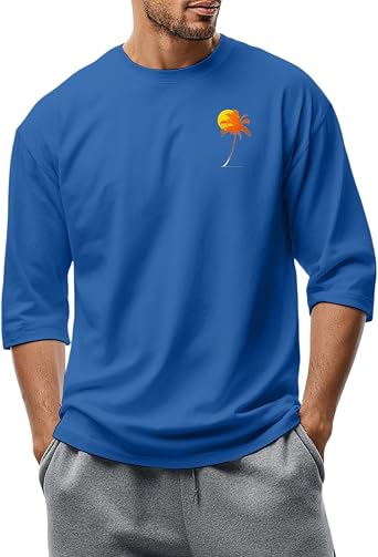 T Shirts for Men Fashion 2D Print Graphic Shirts Casual Loose Crewneck 3/4 Sleeve Blouses Comfort Tops Trendy Tee