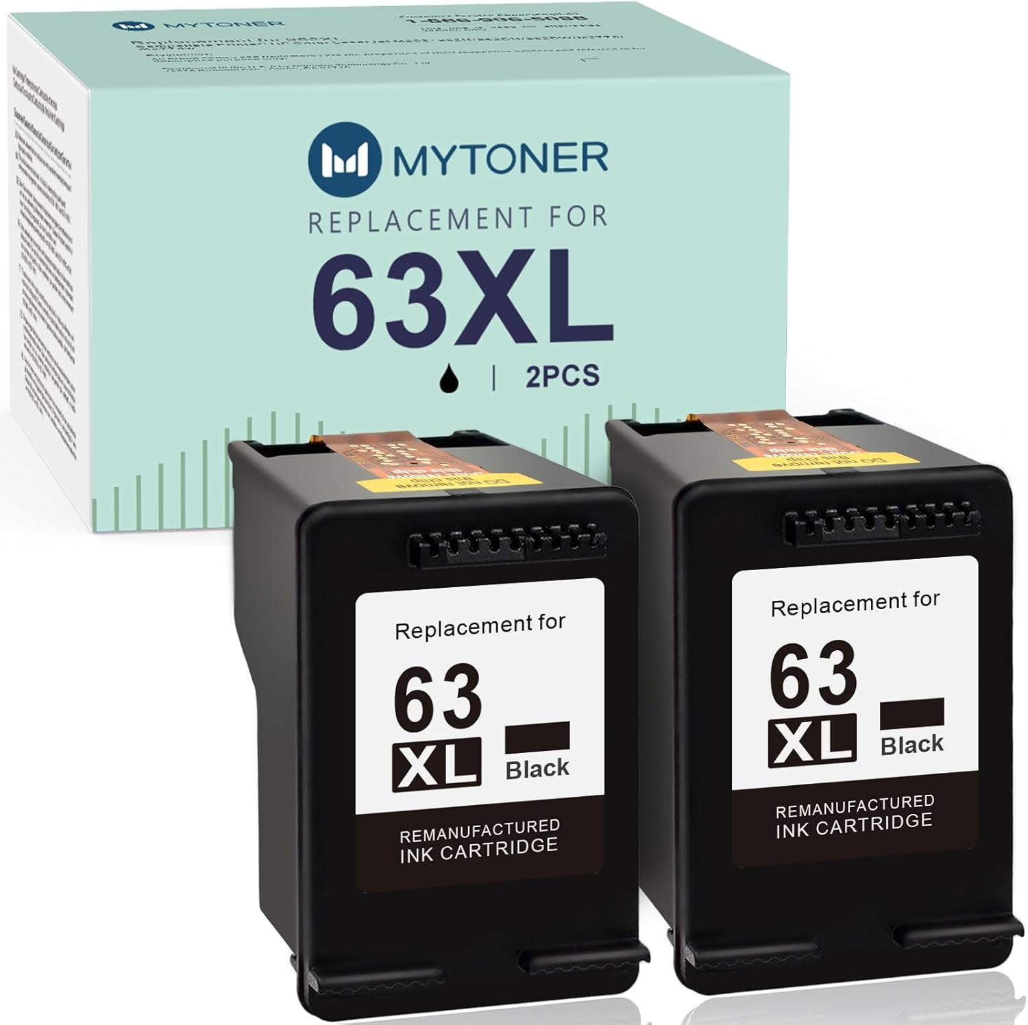 MYTONER Remanufactured Ink Cartridge 63 Black Replacement for HP 63XL 63 XL for HP OfficeJet 3830 5255 5258 Envy 4520 4512 4513 4516 DeskJet 1112 1110 3630 3632 3634 2130 2132 Printer (2 Black)