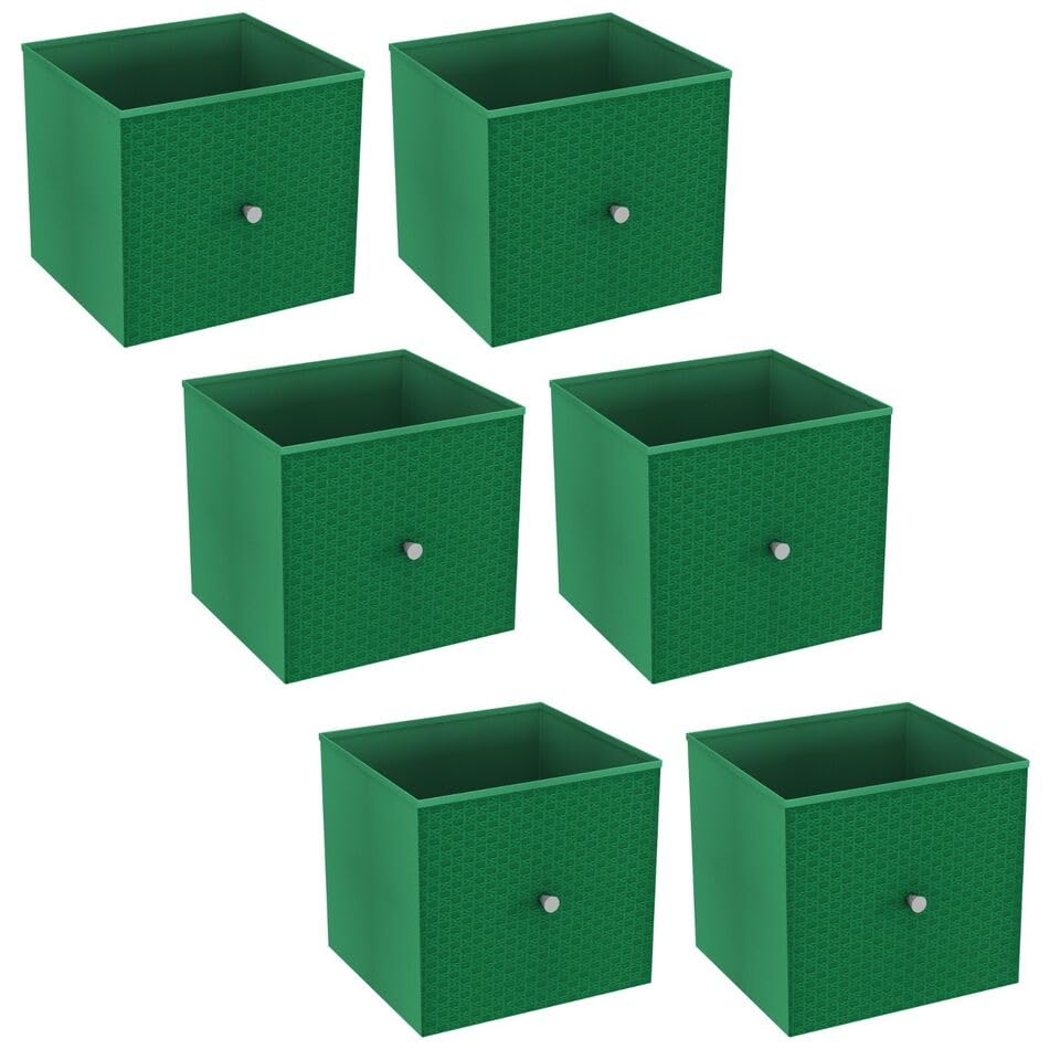 URBNLIVING Set of 1/4/6 Foldable 27cm Woven Fabric Storage Cube Box Drawer Insert Basket with Handle - Multi Colourful Collapsible Toy Arts & Crafts Bins, Durable and Lightweight for Home Office
